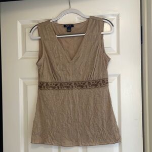 Beige Sleeveless Top with Embroidered Detail